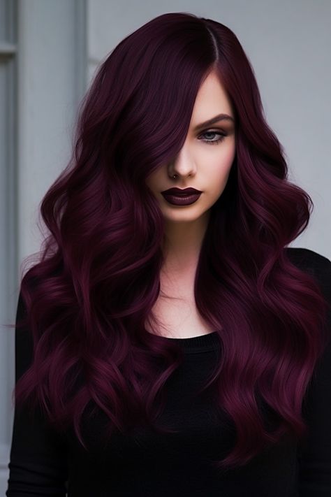 Burgundy And Plum Hair, Dark Reds For Hair, Villian Era Hair Color, Violet Burgundy Hair Color, Burgundy Violet Hair Color, Hair Color Plum Burgundy, Black Burgundy Hair Color, Red Purple Hair Burgundy Magenta, Dark Purple Red Hair Burgundy