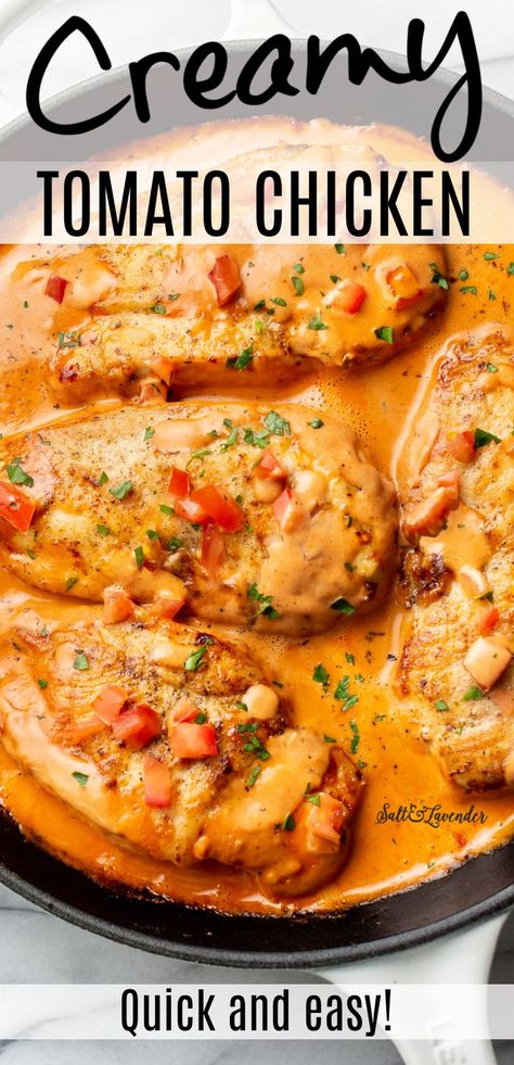 Creamy Chicken And Tomato Bake, Garlic Tomato Chicken, Chicken Stewed Tomatoes, Tomato Soup Meal Ideas, Chicken And Tomato Paste Recipes, Tomato Soup And Chicken Recipe, Chicken And Stewed Tomatoes Recipe, Chicken And Heirloom Tomatoes, Crockpot Recipes Tomato