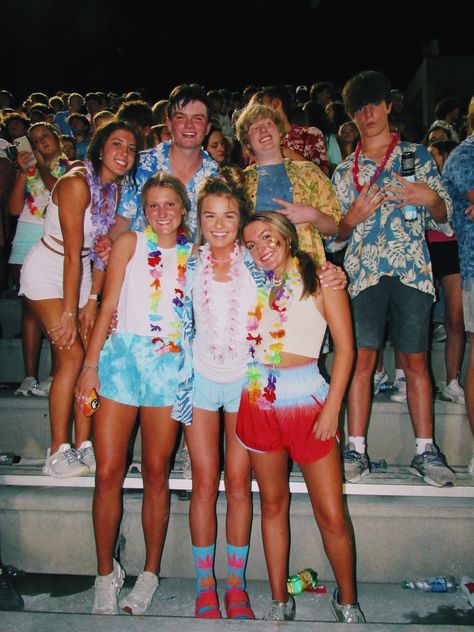 Homecoming Week Aesthetic, Tropical Football Theme, Tropical Outfit Ideas Spirit Week, Beach Theme Fnl, Beach Theme Football Game Outfits, Fnl Fits, Football Season Outfits, Olympics Costume, Football Game Outfit Highschool