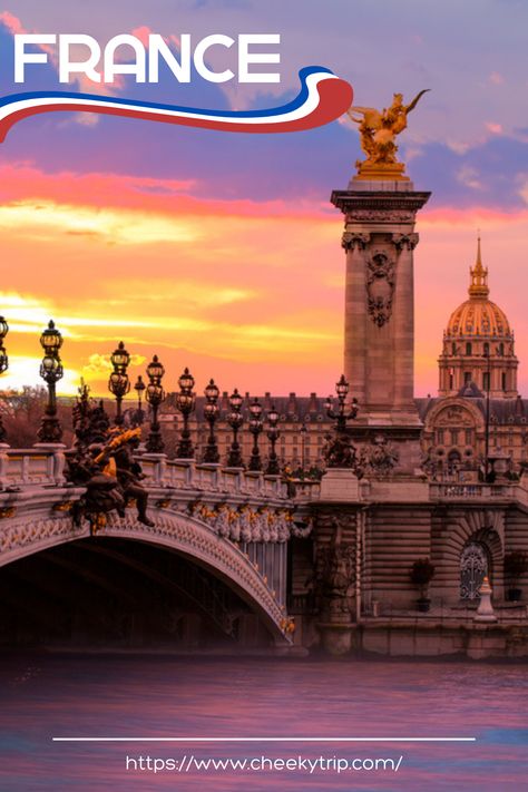 Alexandre III Bridge at sunset - Paris, France Paris Bridge Night, Les Invalides Paris, Champs Elysees Aesthetic, Les Champs Elysees, French Monuments, Pont Alexandre Iii Paris, Petit Palais Paris, Paris Bridge, Paris Walking Tour