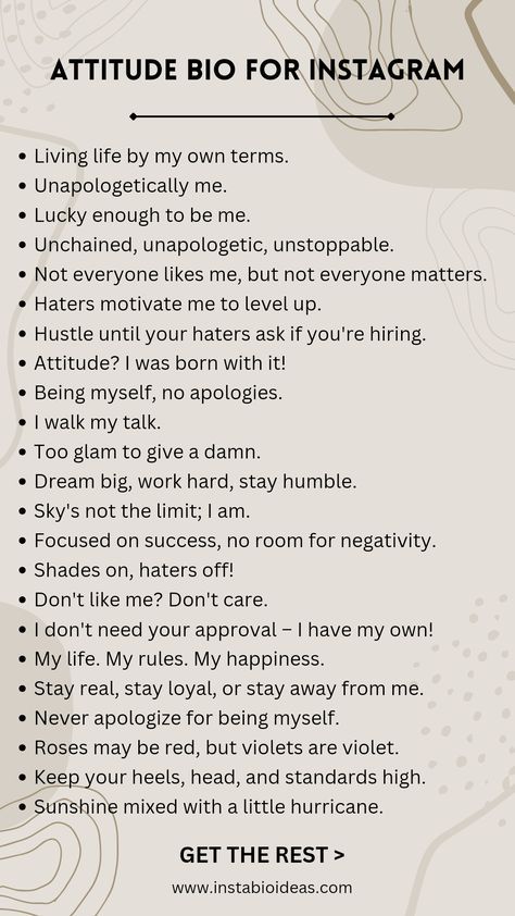 Bio For Instagram Unique Attitude, Aesthetic Bio For Instagram Attitude, Bossy Bios For Instagram, Feminist Insta Bios, Boss Babe Captions, Insta Bio Ideas Unique, Attitude Quotes Instagram, Unique Bio For Instagram, Bios For Instagram