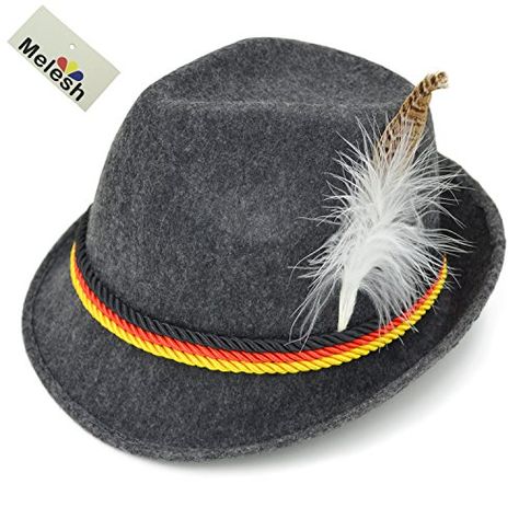 Melesh Adult Felt German Alpine Bavarian Oktoberfest Hat Cap  Material : Polyester + EVA  Size Fit For Head Circumference : 56cm or 22"  Great Hat for Oktoberfest Costume and Beer Festival Carnival Parties  Unisex German Alpine hat, Nice for Women and Men  Good quality Hat with Feather Attached at One Side Bavarian Hat, Oktoberfest Hat, Oktoberfest Decorations, Swiss German, German Oktoberfest, Oktoberfest Costume, Oktoberfest Outfit, Oktoberfest Beer, Oktoberfest Party