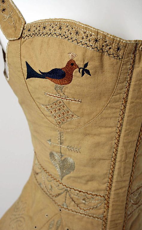 1829 corset detail Met Museum Vintage Lingerie, Old Corset, Embroidered Birds, Antique Clothing, Historical Costume, Art Textile, Historical Dresses, Mode Vintage, Historical Clothing