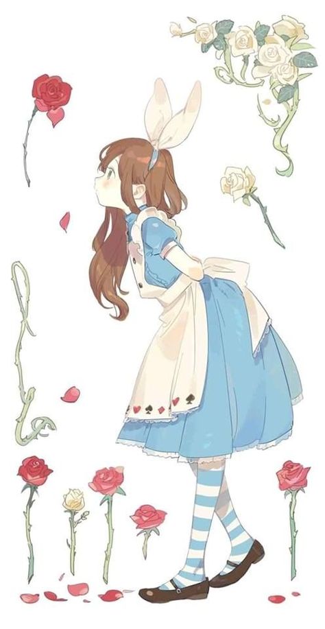 Alice In Wonderland, Brown Hair, Red Roses, Roses, On Twitter, Twitter, Red, Anime, Hair