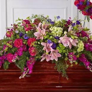 Grandest Glory Casket Spray | Mwah Flowers | Google Shopping Sympathy Plants, Casket Spray, Casket Flowers, Flower Factory, Expressions Of Sympathy, Sympathy Arrangements, Casket Sprays, Hot Pink Flowers, Low Light Plants