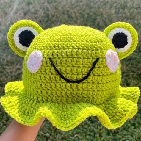 Keroppi Bucket Hat Crochet, Froggy Crochet Hat, Crochet Froggy Hat, Animal Bucket Hat Crochet, Cute Crochet Cap, Crochet Frog Hat Pattern Free, Frog Bucket Hat Crochet, Froggy Crochet, Froggy Hat