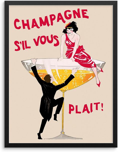 vintage bar cart art, cocktail wall prints, cocktail posters, wall decor, trendy vintage wall art Eclectic Poster, Champagne Poster, Wall Art For Bar, Champagne Art, Art For Bar, Colorful Eclectic, Eclectic Wall Art, Vintage Champagne, Bar Cart