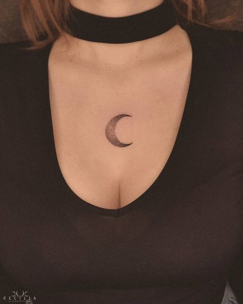 Moon On Chest Tattoo, Moon Shoulder Tattoo For Women, Moon Tattoo Chest, Moon Chest Tattoo, Ritual Tattoo, Wicca Tattoo, Tattoo On Chest, Glow Tattoo, Half Moon Tattoo