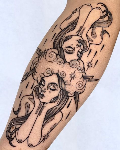 Storm Clouds Tattoo, Cloud Tattoo Design, Clouds Tattoo, Tattoo Garden, Heaven Tattoos, Chart Astrology, Gemini Tattoo, Cloud Tattoo, As Above So Below