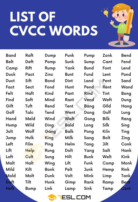 What Are CVCC Words? 255 Examples of CVCC Words in English Balayage, Four Letters Words In English, Ccvc Words, Cvcc Words, Cvc Words Worksheets, Learning Phonics, Phonics Rules, Cvce Words, English Phonics