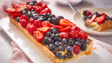 Classic Custard Fruit Tart Classic Custard Fruit Tart Mary Berg, Mary Makes It Easy Classic Custard Fruit Tart, Fruit Custard Tart, Mary Makes It Easy, Lime Tartlets, Easy Fruit Tart, Vegan Key Lime, Almond Croissants, Easy Custard