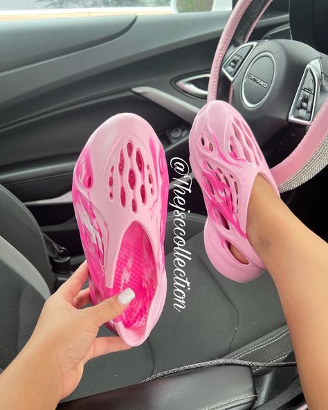 Pink Yeezy Slides, Pink Slides For Beach Season, Cute Cheap Pink Slippers, Cheap Pink Sports Slides, Cheap Pink Slide Slippers, Foam Runners, Pink 11s, Pink Paradise, Pretty Sneakers