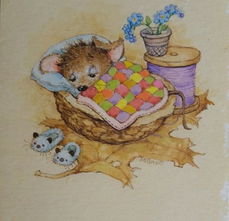 Cute mouse sleeping in a nutshell..greeting card. Mouse Sleeping, Mouse Illustration, Mouse Art, Storybook Art, Cute Mouse, Whimsical Illustration, Cute Little Things, In A Nutshell, Childrens Illustrations