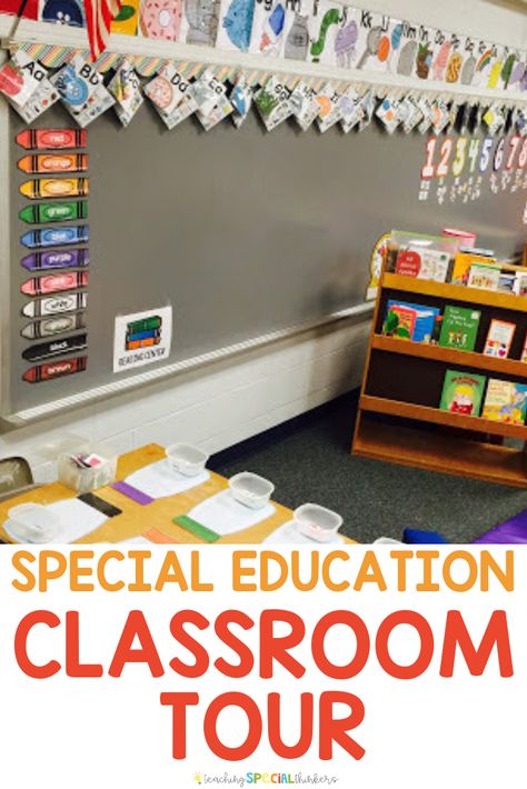 Need set-up ideas for your elementary special education classroom? This classroom tour is packed with photos and ideas for how to set up a space dedicated to your students needs. Lots of structure, visuals, and centers in this space. #backtoschool #classroomtour #elementaryspecialeducation Elementary Special Education, Special Education Classroom Setup, Elementary Special Education Classroom, Asd Classroom, Sped Classroom, Life Skills Classroom, Classroom Tour, Self Contained Classroom, Special Education Elementary