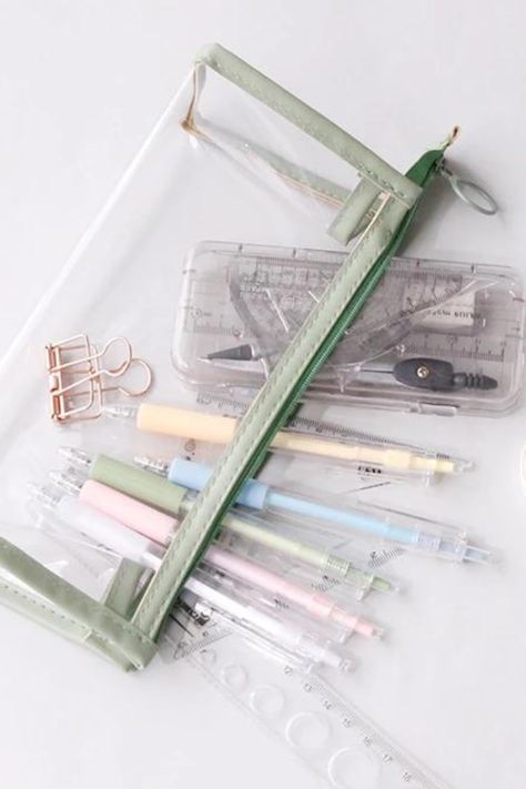 Transparent Pencil Case, Clear Pencil Case, Minimal Stationery, School Pouch, Diy Pencil Case, School Preparation, Clear Pouch, Study Stationery, Pen Bag