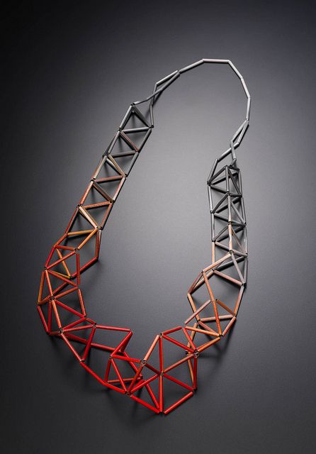 Geometric Jewellery - necklace with 3D geometric structure & colour gradient detail; contemporary jewelry design // Meghann Jones Contemporary Jewelry Design, Body Adornment, Geometric Jewelry, Hinged Bangle, Contemporary Jewellery, Contemporary Jewelry, Dainty Jewelry, Modern Jewelry, Minimalist Jewelry