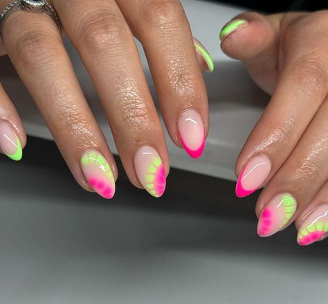 Teen Nails, Beachy Nails, Watermelon Nails, Simple Gel Nails, Summery Nails, Summer Nail Designs, Simple Acrylic Nails, Vacation Nails, Neon Nails