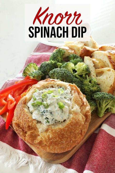 Classic spinach dip recipe using Knorr vegetable recipe mix. Easy appetizer recipe that you can make ahead of time and bring to any party. Classic Spinach Dip Recipe, Classic Spinach Dip, Knorr Spinach Dip, Spinach Dip Recipe, Vegetable Dip, Vegetable Recipe, Dip Recipes Easy, Creamed Spinach, Spinach Dip