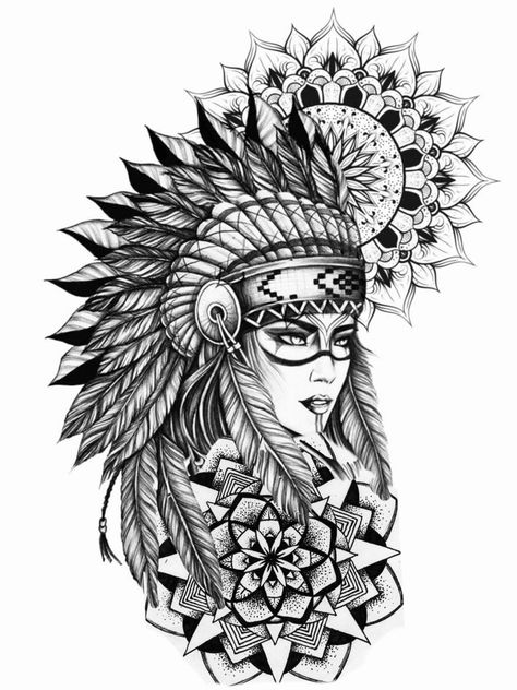 205+ Indian Tattoo Designs (2023) - TattoosBoyGirl India Tatoos Woman, Native American Tattoos Thigh, Lion Indian Tattoo, Female Indian Tattoo, Native Woman Tattoo, Aztec Woman Tattoo, Indian Warrior Tattoo, Native American Woman Tattoo, Tattoo Indien