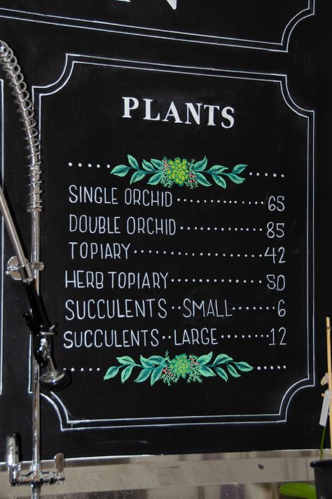 Chalk Price Board, Chalk Art Menu Board, Cafe Menu Board Design Chalk Art, Flower Shop Chalkboard Ideas, Blackboard Menu Design, Chalk Menu Board Ideas, Chalkboard Menu Design, Cafe Menu Boards, Chalk Menu