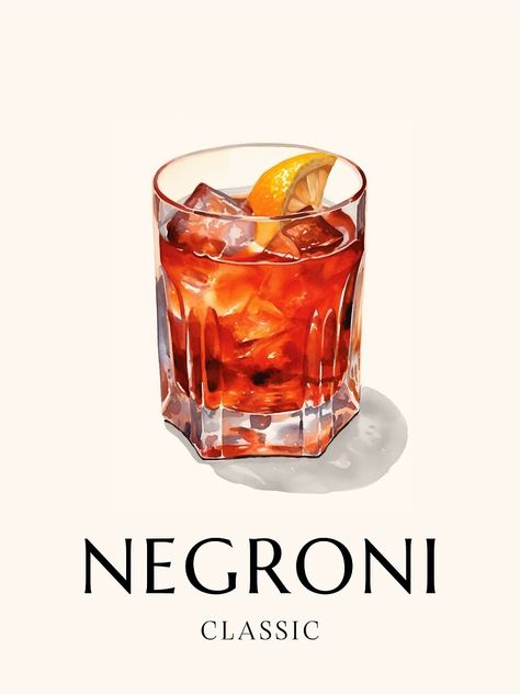 "Negroni Cocktail" Art Print for Sale by MajesticBeasts | Redbubble Negroni Wallpaper, Negroni Cocktail Illustration, Cocktail Poster Design Graphics, Negroni Drawing, Negroni Painting, Negroni Tattoo, Negroni Aesthetic, Cocktail Art Illustration, Negroni Illustration