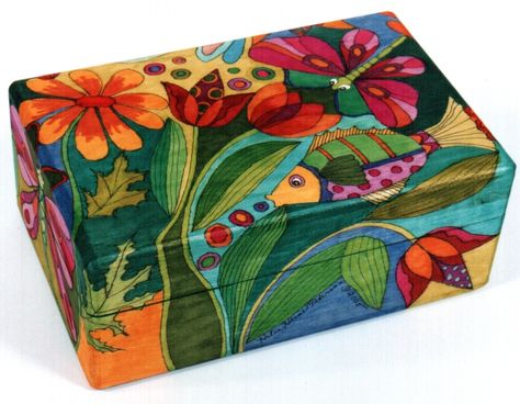 BX12 - 8 inches by 5.25 inches by 3.25 inches (20 cm x 13 cm x 8 cm) Wooden Box Crafts, Hand Painted Wooden Box, Painted Trunk, Modern Folk Art, Painted Wooden Boxes, Decoupage Box, Painted Boxes, Hand Painted Furniture, Tole Painting