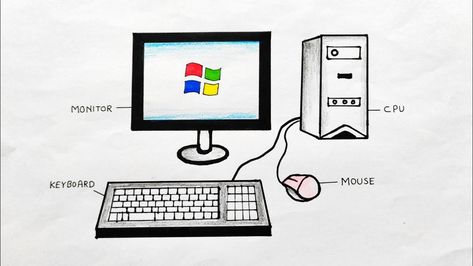 Parts Of Computer Drawing, Computer Parts Drawing, Monitor Drawing, Name Drawings, Computer Drawing, Drawing Sheet, Cool Tech Gadgets Electronics, Drawing Stencils, Computer Parts