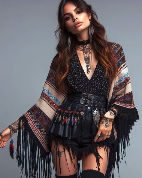 Janis Joplin Inspired Outfits, Witch Boho Fashion, Gothic Boho Fashion, Boho Goth Outfits, Dark Boho Fashion, Boho Rock, Bohemian Style Clothing, Boho Outfit, Bohemian Chic Fashion