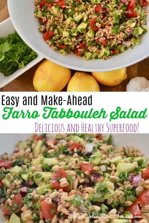 Farro Tabbouleh, Salad Farro, Easy Salads Recipes, Ricotta Desserts, Side Dish Easy, Tabouli Salad, Meals For A Crowd, Recipes For Grilling, Farro Recipes