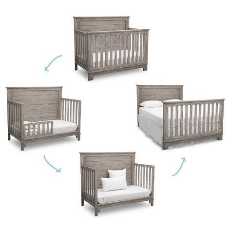 Simmons Kids' Slumbertime Monterey 4-in-1 Convertible Crib - Rustic White : Target Grow With Me Crib, 4 In 1 Crib Convertible, Nursery Crib Ideas, Crib Target, 3 In 1 Crib, Modern Farmhouse Nursery, Rustic Crib, Farmhouse Style Nursery, Convertible Cribs