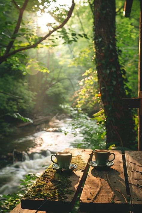 Inspirational Photos Nature, Pictures In Nature Photo Ideas, Cabin Breakfast Ideas, Summer Coffee Aesthetic, Cup Of Coffee Aesthetic, Cabin Breakfast, Living In The Forest, Photographs Of Nature, Coffee Nature