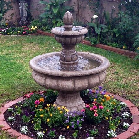 My new fountain. My husband knows exactly what I needed! Fountains For Small Gardens, Spanish Style Fountains, Fountain In Flower Bed, Fountain In Garden, Garden Fountain Ideas, Outside Fountains, Front Yard Fountain, Yard Water Fountains, Fountain Decor