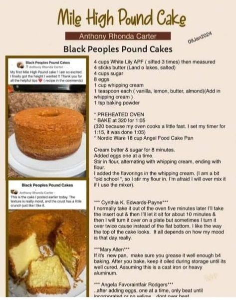 Black Peoples Pound Cakes | Morning BBP cousins, thank yall for loving my Mile High Cake, I am cheesing, real test will be when I get into them specialty  cakes, but someone post... | Facebook Mile High Pound Cake, Classic Pound Cake Recipe, Southern Pound Cake, Pound Cake Recipes Easy, Cake Filling Recipes, Southern Recipes Soul Food, Pound Cakes, Homemade Cake Recipes, Specialty Cakes