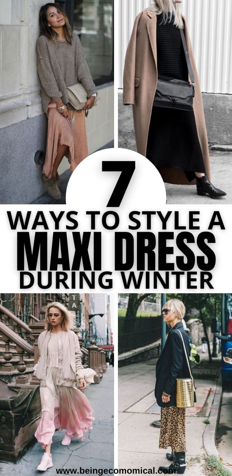 These are the best styling tips for how to style a maxi dress in the winter. These maxi dress outfit ideas are perfect for cold weather and the winter months. Winter Maxi Dress Outfit, Cold Weather Outfits Casual, Black Leggings Outfit Fall, Maxi Skirt Winter, How To Style A Maxi Dress, Cold Weather Dresses, Winter Maxi, Leggings Outfit Fall, Pants Outfit Fall