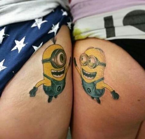 Matching minion tattoo Bestie Tats, Minion Tattoo, Pop Culture Tattoos, Pair Tattoos, Culture Tattoos, Matching Friend Tattoos, Nice Tattoos, Bestie Tattoo, Sticker Tattoo