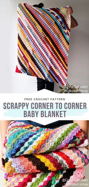 Corner To Corner Baby Blanket, Scrappy Blanket, Motifs Afghans, Scrap Crochet, Crochet C2c Pattern, Scrap Yarn Crochet, C2c Crochet Blanket, Confection Au Crochet, Crochet Geek