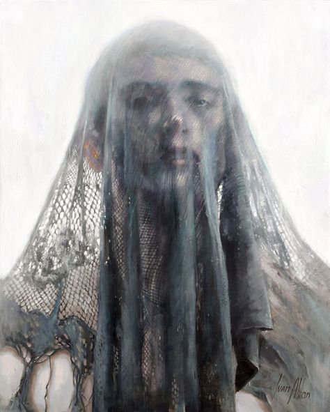 The Veil - Painting by Ivan Alifan Hidden Theme Art, Conceal And Reveal Art, Concealment Art, Textiles Portraits, Ivan Alifan, Veil Drawing, Identity Portrait, Veil Painting, Veil Art