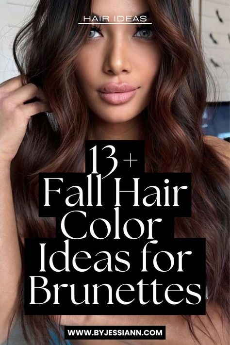 Are you looking for the perfect fall hair color for brunettes? Embrace the season with stunning dark fall hair colors that bring out rich, warm hues and cool tones alike. Discover the best brunette fall hair shades to transform your look this autumn! These brunette hair color ideas are easy to maintain and effortlessly beautiful! #brunette #haircolorideas Fall Medium Hair Color, Easy Maintain Hair Color, Fall Curly Hair Color Brunettes, Dark Fall Hair Color For Brunettes 2024, Brown Hair For Fall, Dark Hair Shades, Dark Brown Hair Rich, Brunette Hair Color Ideas, Dark Brown Hair Dye