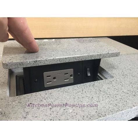 S-Box 2 Port Socket TR Hidden Counter Pop Up Socket Matching Stone Top – Kitchen Power Pop Ups Under Cabinet Outlets, Pop Up Outlets, New Kitchen Countertops, Cabinet Outlet, Kitchen Outlets, Fancy Kitchen, Replacing Kitchen Countertops, Kitchen Remodel Countertops, Diy Kitchen Countertops