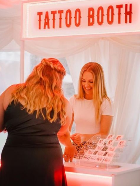 Wedding Tattoos Temporary, Tattoo Booth Wedding, Tattoos At Wedding Reception, Tattoo Pop Up Event, Unique Wedding Stations, Tattoo Artist At Wedding Reception, Tattoo At Wedding, Unique Wedding Entertainment, Wedding Tattoo Artist