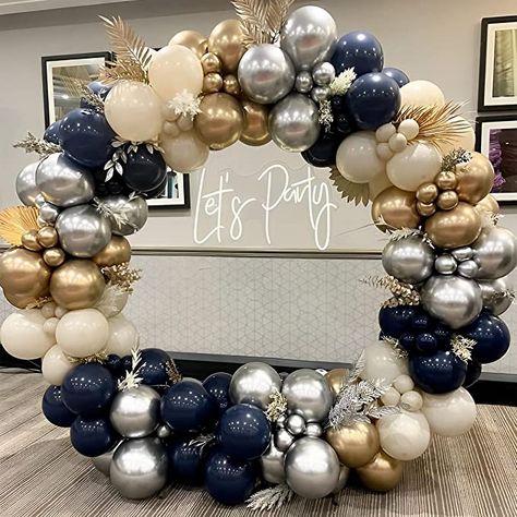 Blue Gold Balloon Garland, Blue Balloon Garland, Gold Balloon Garland, Navy Blue Party, White Party Decorations, Boys Birthday Party Decorations, Blue Party Decorations, Blue Birthday Parties, Boy Birthday Decorations