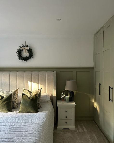 Our master bedroom panelling has now been painted! Onto the wardrobes next! Obsessed with this colour 💚 - Dulux Overtly Olive #dulux… | Instagram Dulux Overtly Olive, Overtly Olive, Panelling Diy, Bedroom Panelling, Olive Bedroom, Olive Green Bedrooms, Rustic Bedroom Ideas, Bedroom Decoration Ideas, Green Bedroom Decor