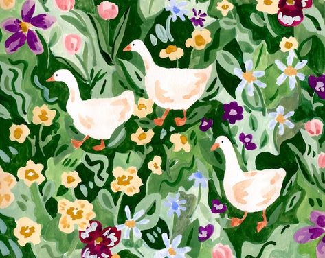 Flower Painting Gouache, Adorable Ducks, Sabina Fenn, Art Cottage, Painting Gouache, Art Mignon, Vibrant Flowers, Mural Floral, Art Et Illustration