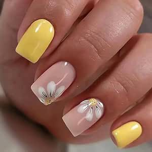 Yellow Nails Design, Yellow Springs, Purple Diamond, Flower Soft, Gold Powder, Yellow Nails, Color Powder, Nail Designs Spring, False Nails