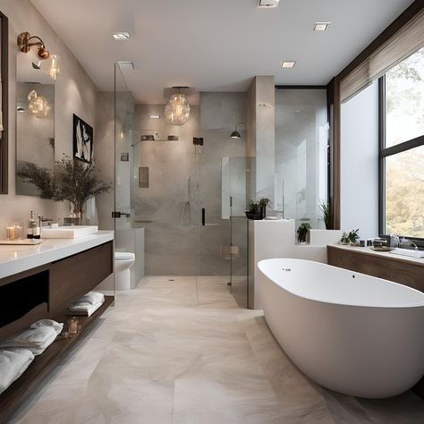 Luxury master bathroom inspo ✨️ Master Room With Bathroom, Dream House Master Bath, Modern Sleek Bathroom, Home Inspiration Bathroom, Master Bath Inspiration Decor, On Suite Bathroom, Master Bathrooms 2024, Master Bath With Vanity, Bathroom Modern