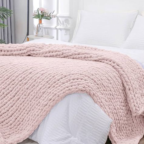 Amazon.com: Bigacogo Chunky Knit Blanket Throw 40"x40", 100% Hand Knitted Chenille Throw Blanket, Small Soft Thick Yarn Cable Knit Blanket, Cute Rope Knot Crochet Throw Blankets for Couch Bed Sofa (Beige) : Home & Kitchen Crochet Chunky Knit Blanket, Pink Knitted Blanket, Pink Decorations For Room, Knot Blanket Chunky, Crochet Blanket Thick Yarn, Cute Blankets Aesthetic, Thick Crochet Blanket, Living Room Throw Blanket, Cute Throw Blankets