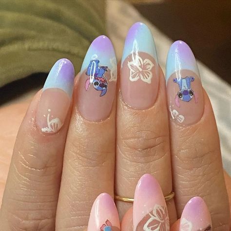 Have an Adventure with Stitch Nails and Charm the Galaxy – DTK Nail Supply Cute Stitch Nail Designs, Disney Stitch Nail Designs, Nails Acrylic Stitch, Stitch Nail Designs For Kids, Nail Ideas Stitch, Stitch Gel Nails, Cute Stitch Nails, Disney Nails Stitch, Stitch Inspired Nails