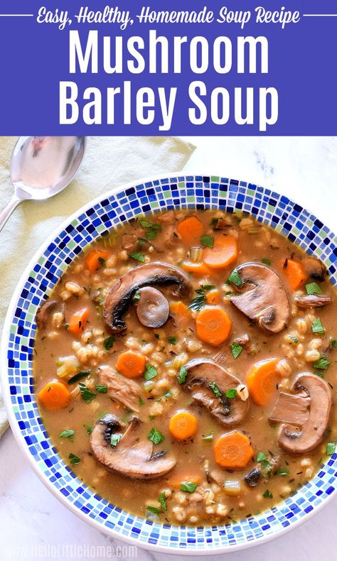 Mushroom Barley Soup Recipe, Barley Soup Recipe, Mushroom Barley, Mushroom Barley Soup, Homemade Soup Recipe, Barley Soup, Vegetable Soup Recipes, Healthy Ingredients, Vegetarian Soup