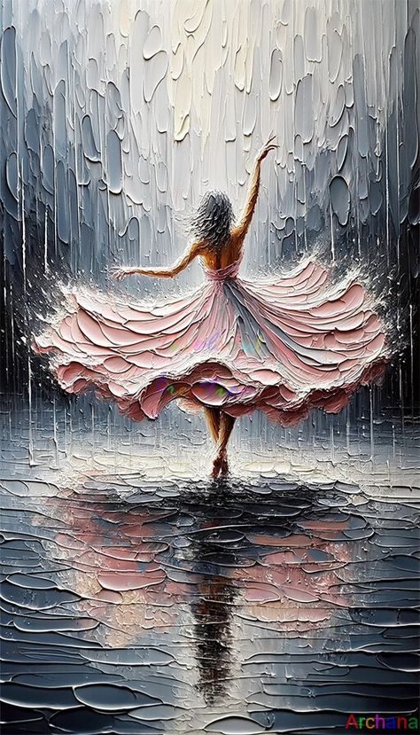 Art Pieces Painting, Expensive Art Paintings, Aesthetic Art Paintings Vintage, Amazing Art Painting Canvases, Transformation Art Ideas, Me As A Painting, Woman Dancing In The Rain, Acrylic Painting Ideas Aesthetic, Dance Art Painting