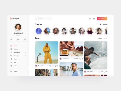 Instagram Redesign Concept - Desktop ver. by Veno for Overlap Studio on Dribbble Gallery Website Design, Instagram Redesign, Layout Site, Design Apps, Ux Design Inspiration, Instagram Template Design, App Design Inspiration, Instagram Layout, Web Design Tutorials